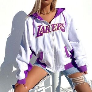 White & Purple Lakers Hoodie Full Zip Up W/Pockets Jacket